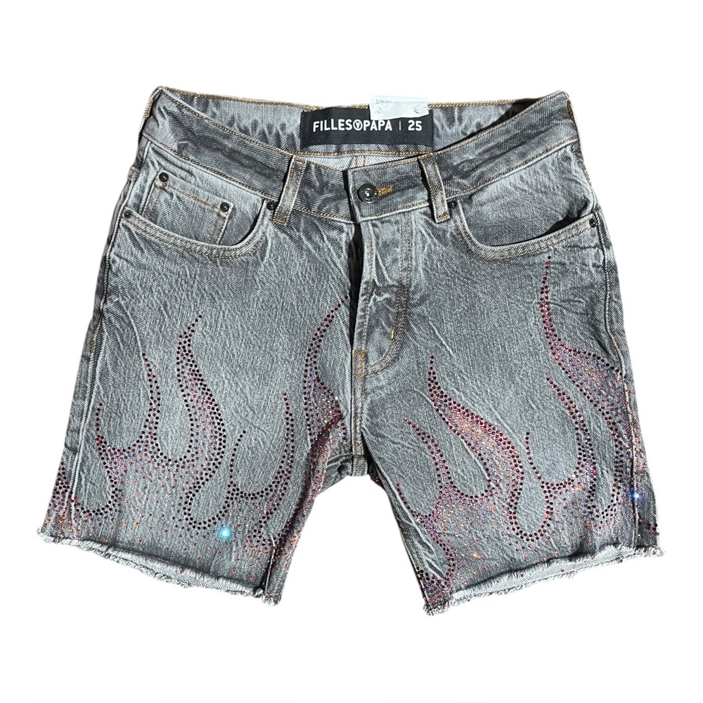 Filles A Papa Rhinestones Flame Jhorts Jean Shorts Gray